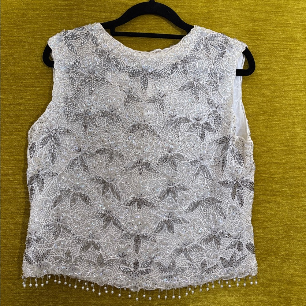 60s Elegant Beaded & Sequins White Cocktail Top for Party Season 🥂💫🎄